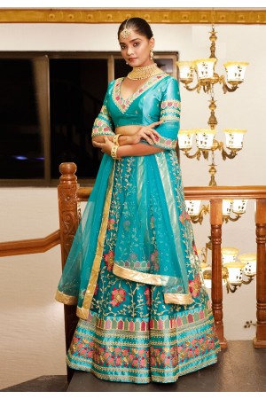 Net a line lehenga choli in Aqua colour 1015