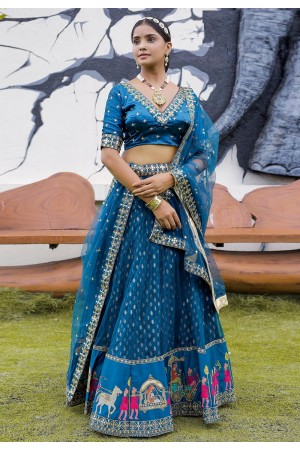 Net a line lehenga choli in Blue colour 1010