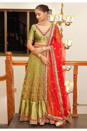 Net a line lehenga choli in Mehndi colour 1016