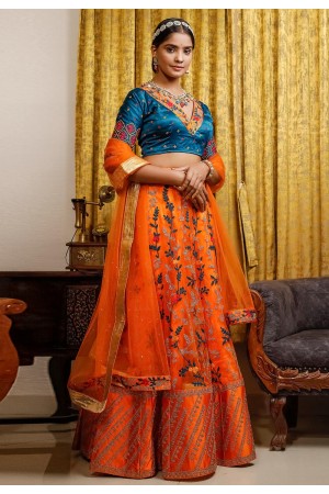 Net a line lehenga choli in Orange colour 1017