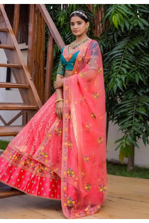 Net a line lehenga choli in Pink colour 1008