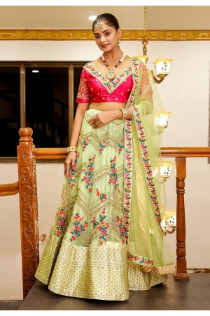 Net a line lehenga choli in Pista green colour 1018