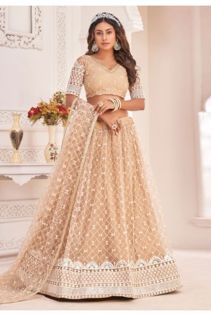 Net circular lehenga choli in Beige colour 2117