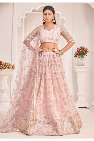 Net circular lehenga choli in Pink colour 2119