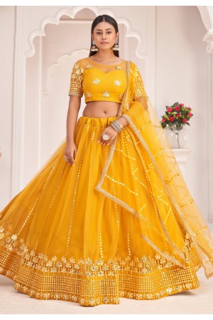 Net circular lehenga choli in Yellow colour 2120