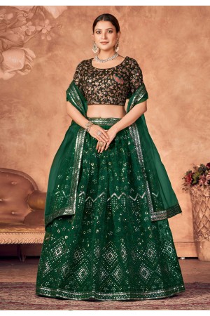 Organza a line lehenga choli in Green colour 4001