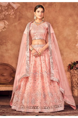 Organza a line lehenga choli in Peach colour 4002