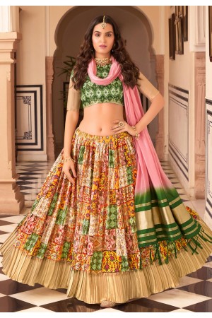 Satin silk circular lehenga choli in Yellow colour 702