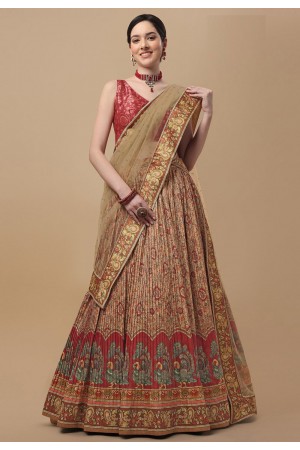 Silk circular lehenga choli in Beige colour 1506