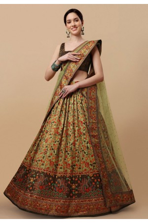 Silk circular lehenga choli in Light green colour 1502