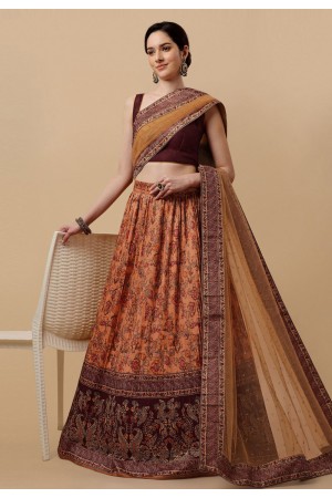 Silk kalamkari circular lehenga choli in Mustard colour 1503