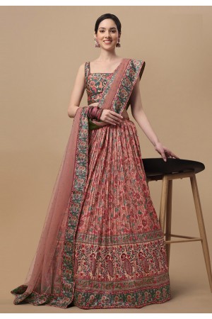 Silk kalamkari circular lehenga choli in Pink colour 1501