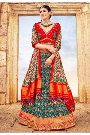 Silk readymade a line lehenga choli in Green colour 8010