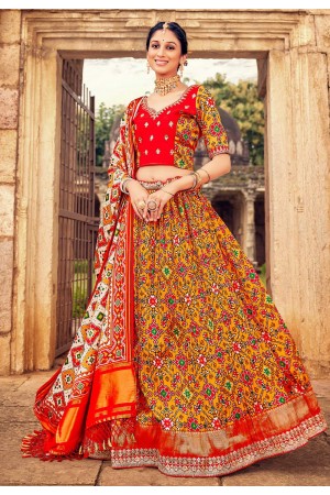 Silk readymade a line lehenga choli in Mustard colour 8012