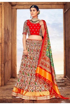 Silk readymade a line lehenga choli in Off white colour 8007