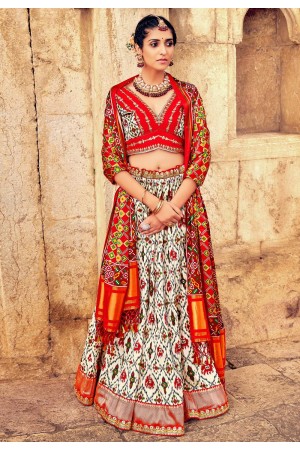 Silk readymade a line lehenga choli in Off white colour 8009