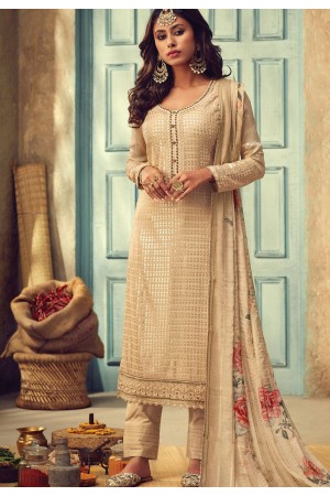 beige chinon embroidered straight trouser suit 84003