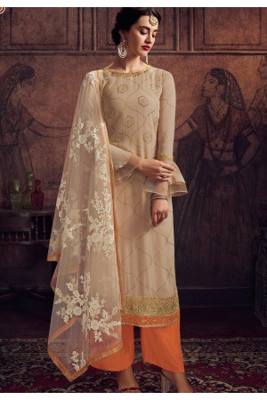 beige georgette embroidered palazzo suit 8901