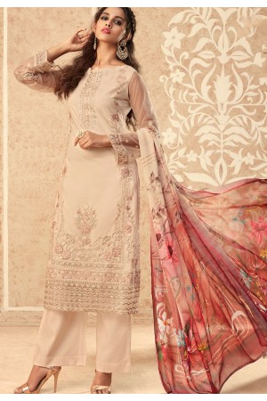 beige net embroidered straight trouser suit 36007