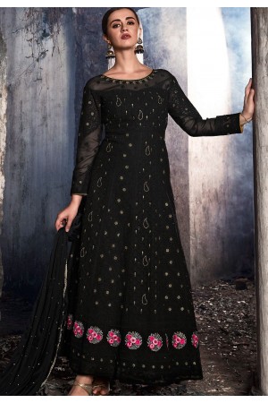 black georgette embroidered anarkali suit 20076