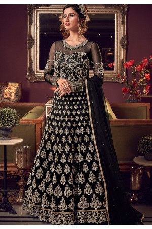 black net embroidered floor length anarkali suit 6512