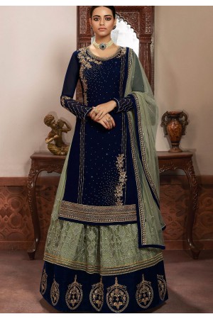 blue georgette embroidered lehenga style suit 6109