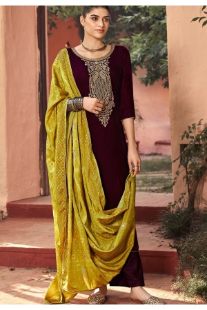 brown velvet embroidered palazzo suit 9001