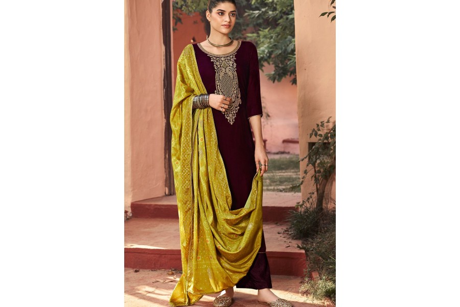 Women Black Velvet Embroidered Palazzo Suit main image 0