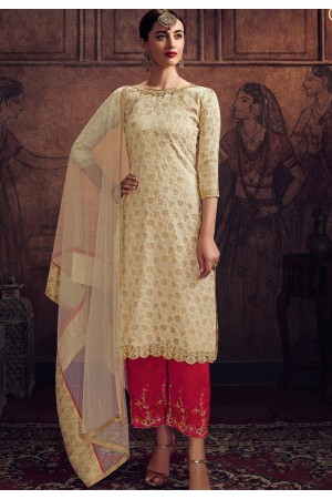 cream jacquard embroidered trouser suit 8906