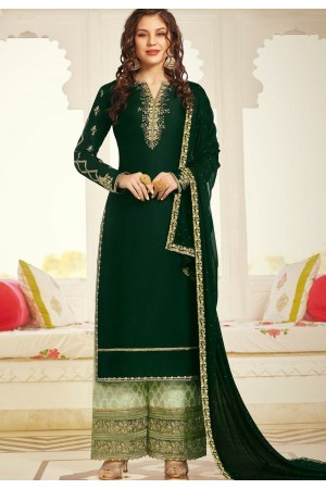 dark green satin embroidered palazzo suit 11003