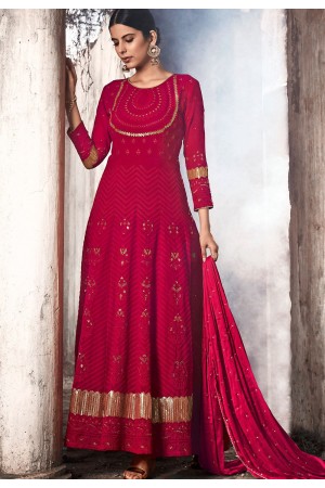 dark pink georgette embroidered anarkali suit 20074