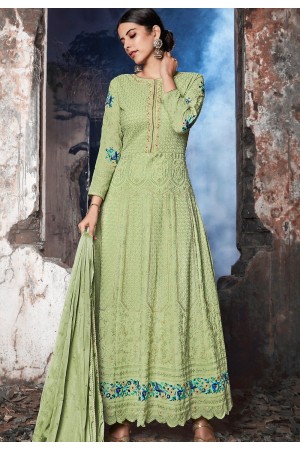 green georgette embroidered anarkali suit 20075