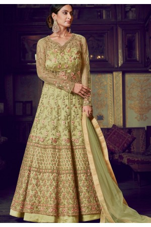 green net silk embroidered heavy anarkali suit 10046