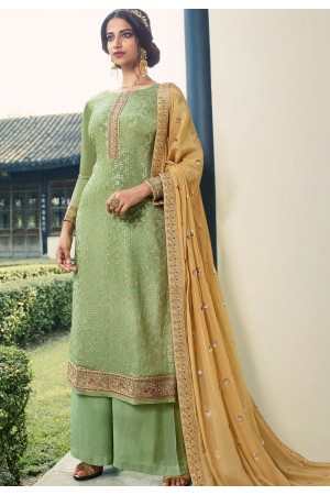 green viscose silk embroidered palazzo suit 18096