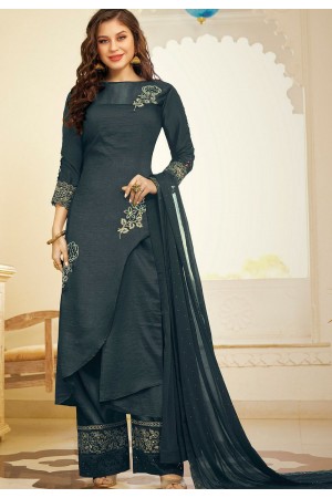 grey art silk embroidered palazzo suit 11005