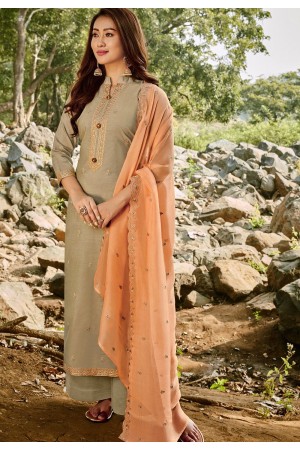 grey cotton chanderi straight palazzo suit 1171