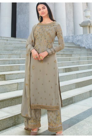 grey georgette embroidered straight trouser suit 18091