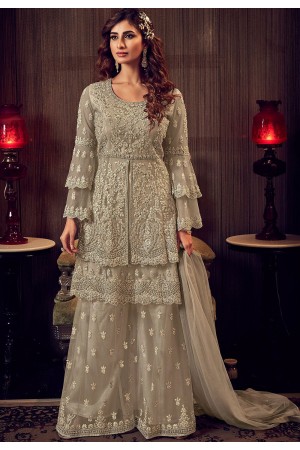 grey net embroidered pakistani palazzo suit 6609