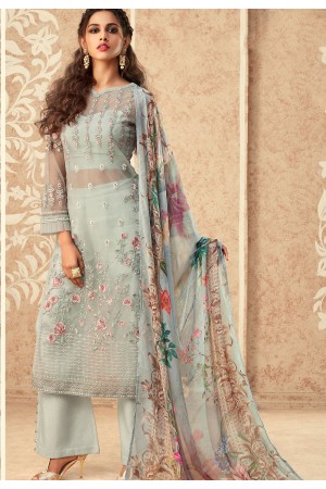 light blue net embroidered straight trouser suit 36004