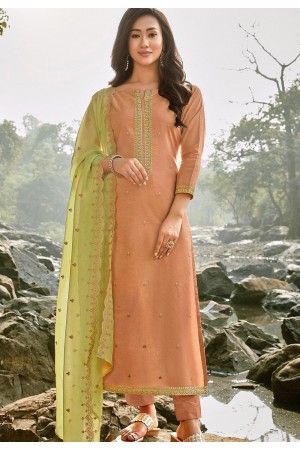 light brown cotton chanderi straight trouser suit 1170