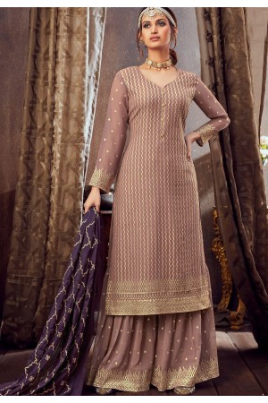 light mauve georgette embroidered palazzo suit 6164