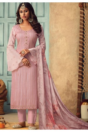 light pink chinon embroidered straight trouser suit 84002