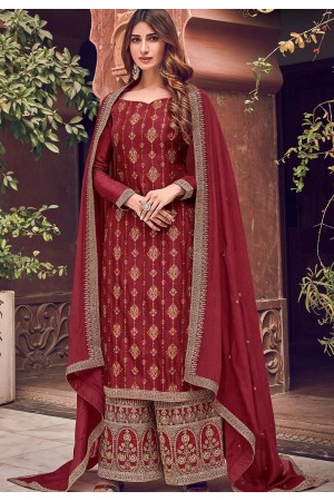 maroon jacquard embroidered palazzo suit 6702