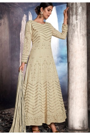 off white georgette embroidered anarkali suit 20077