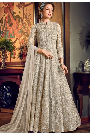 off white net embroidered wedding anarkali suit 4554a