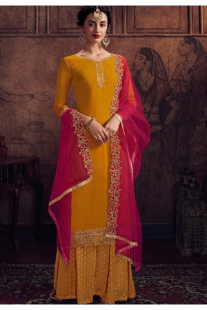 orange georgette embroidered palazzo suit 8902