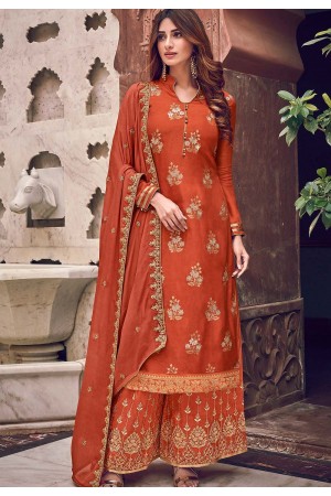 orange jacquard embroidered palazzo suit 6707