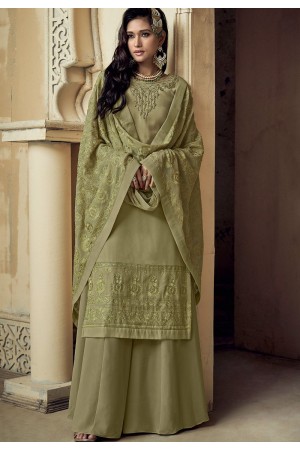 pastel green georgette embroidered sharara pakistani suit 8103