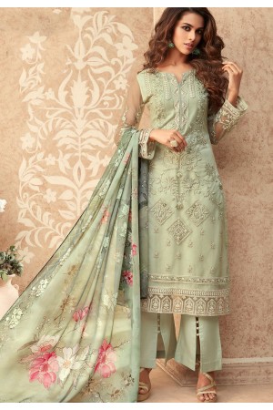 pastel green net embroidered straight trouser suit 36002