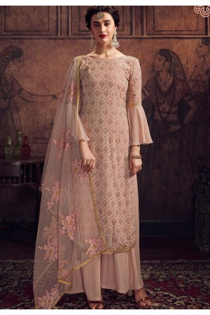 peach georgette embroidered palazzo suit 8903